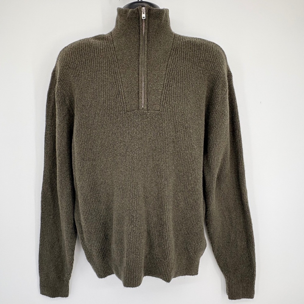 Abercrombie Fitch Mens Oversized Soft A&F 1/4 Zip Sweater Olive Green‎ L grandpa